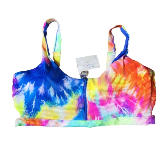SEXY ☆ RAINBOW TIE DYE ZIP FRONT ☆ CAGED RIBBED BIKINI ☆ NWT - Picture 6 of 12